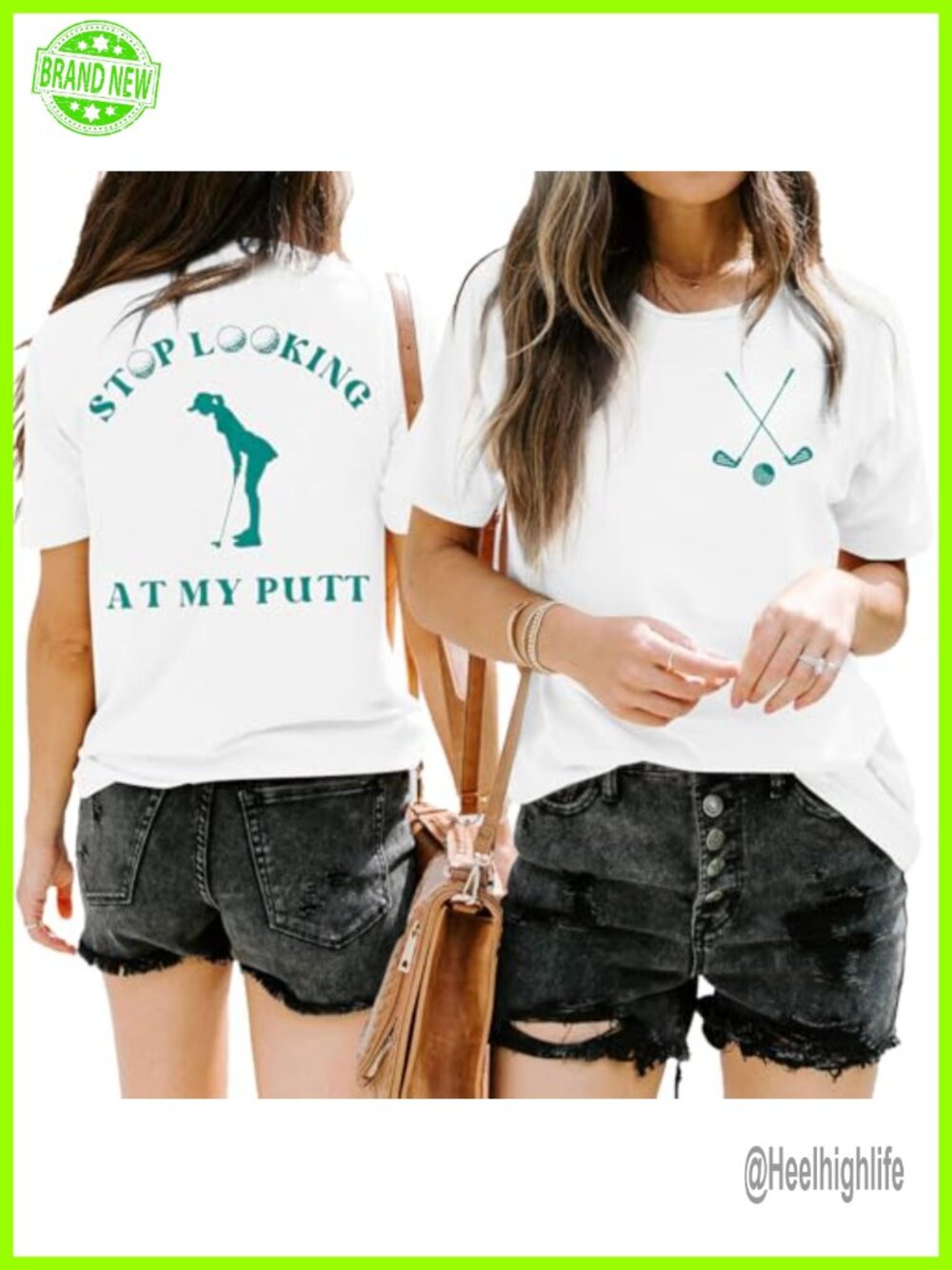 Funny Golf TShirt Womens Stop Looking at My Putt Crewneck Tee